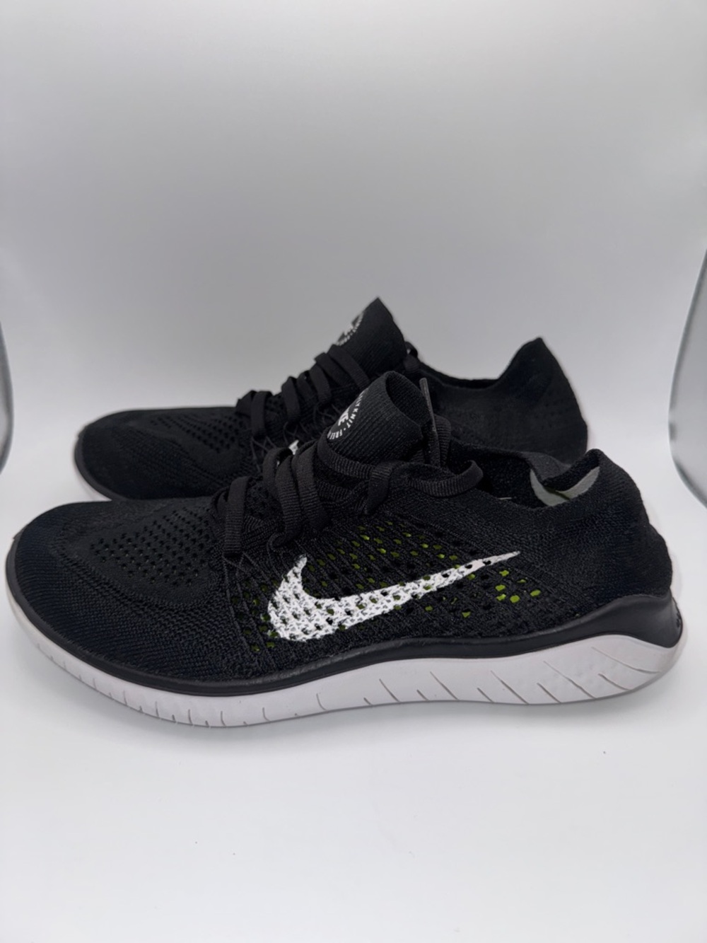 Nike Free RN Flyknit 2018 Black White Swoosh Running Sneaker Womens 6.5